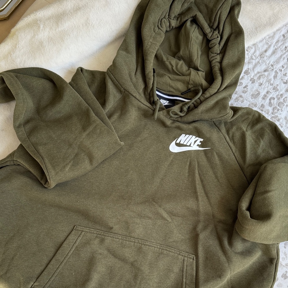 Nike Olive Green Hoodie with White Swoosh